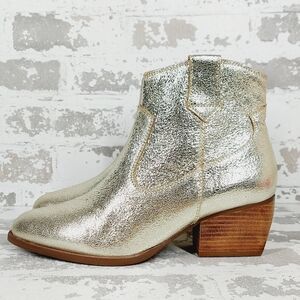 NEW Seychelles Upside Block Heel Western Ankle Boots In Gold A913